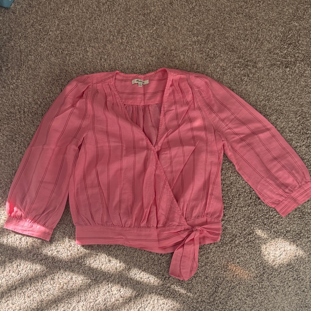Madewell Pink Striped Wrap Blouse, NWOT